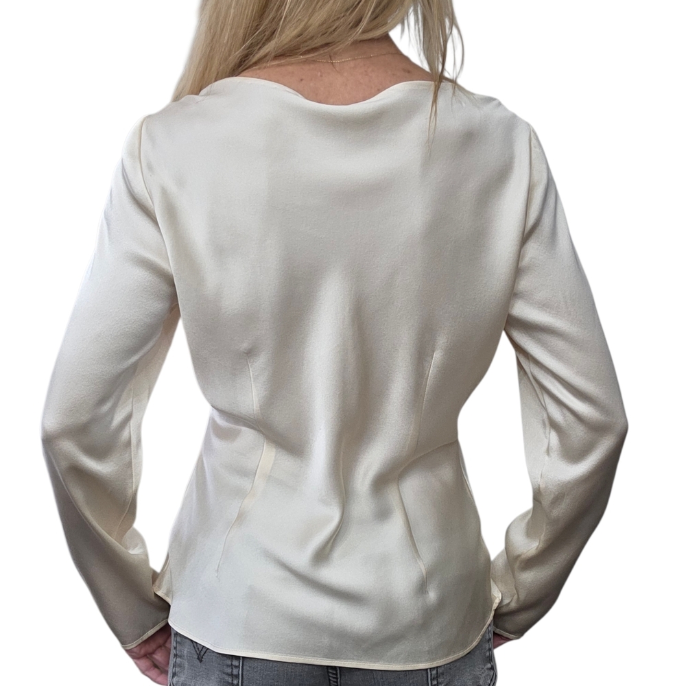 Nordstrom Silk Blouse Size M Ivory Satin Cowl Neck Minimalist Quiet Luxury - Picture 2 of 8